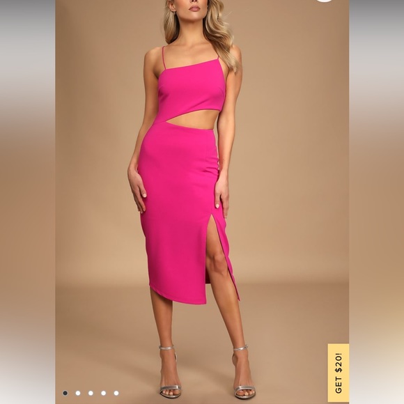 Lulus Dresses & Skirts - Lulu’s Pink Fuchsia Asymmetrical Cutout Midi Medium Dress Bachelorette 💕